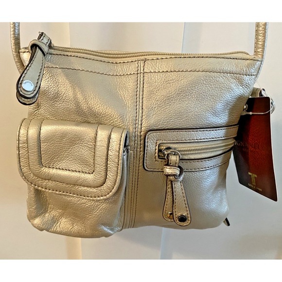 Tignanello Handbags - Tignanello Metallic Light Gold Pebbled Crossbody Purse Bag Leather NWT